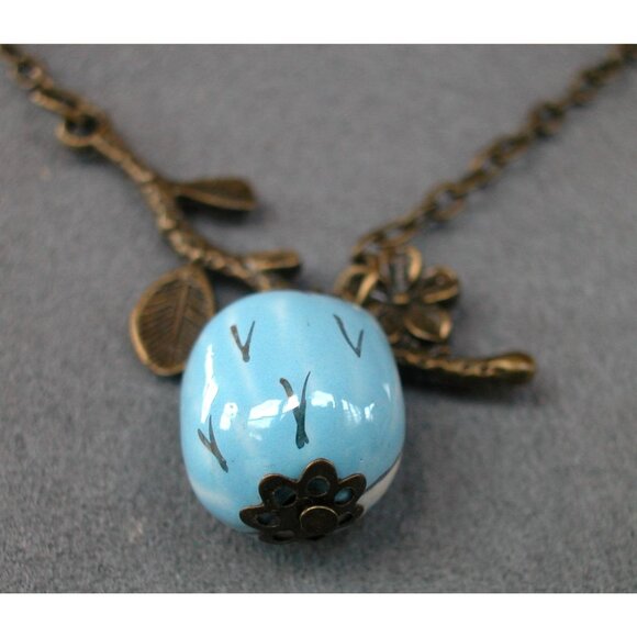 Ceramic Owl Pendant Necklace & Earrings Set Antique Bronze Chain / Lobster Clas - Picture 4 of 5